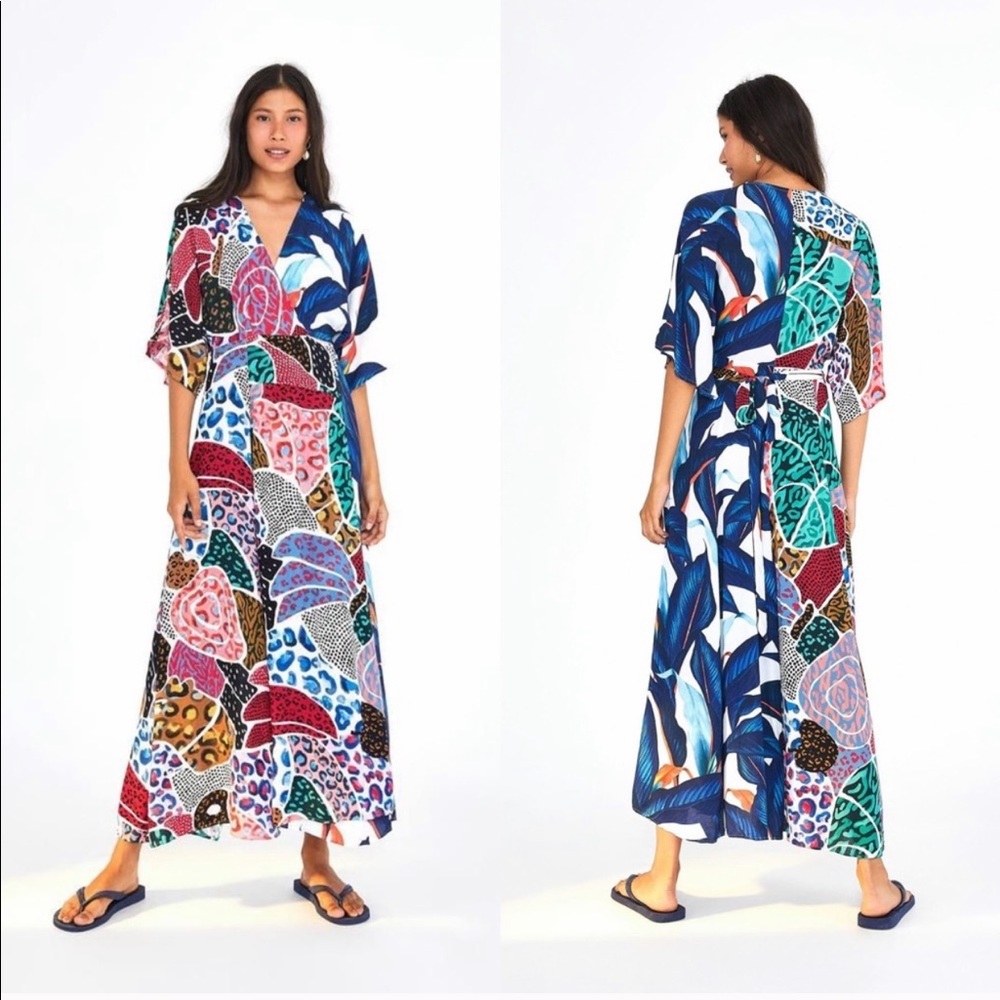 ❗️SOLD❗️RARE Farm Rio Mixed Prints Wrap Maxi Dress - Picture 10 of 11
